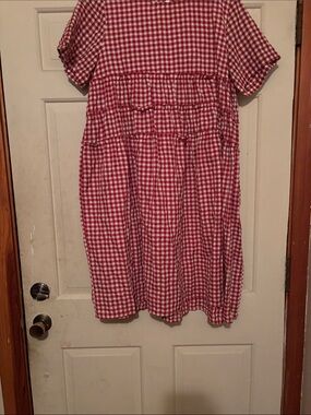Red Gingham Short-Sleeve Tiered Kids Dress